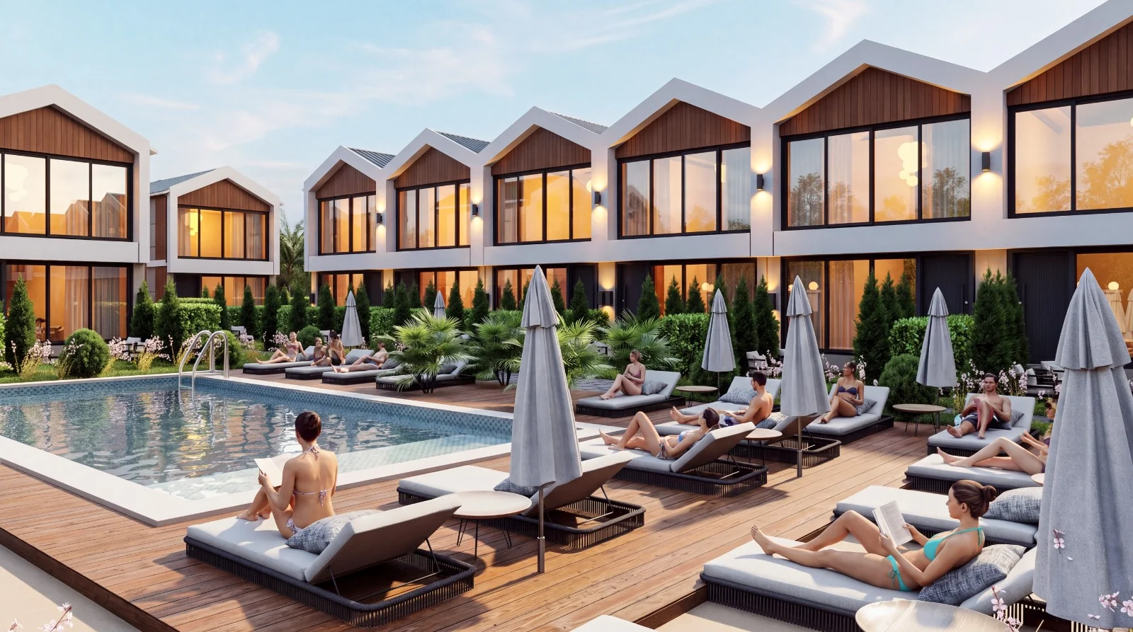 Side Green Life villa sitesi havuz ve peyzaj görünümü